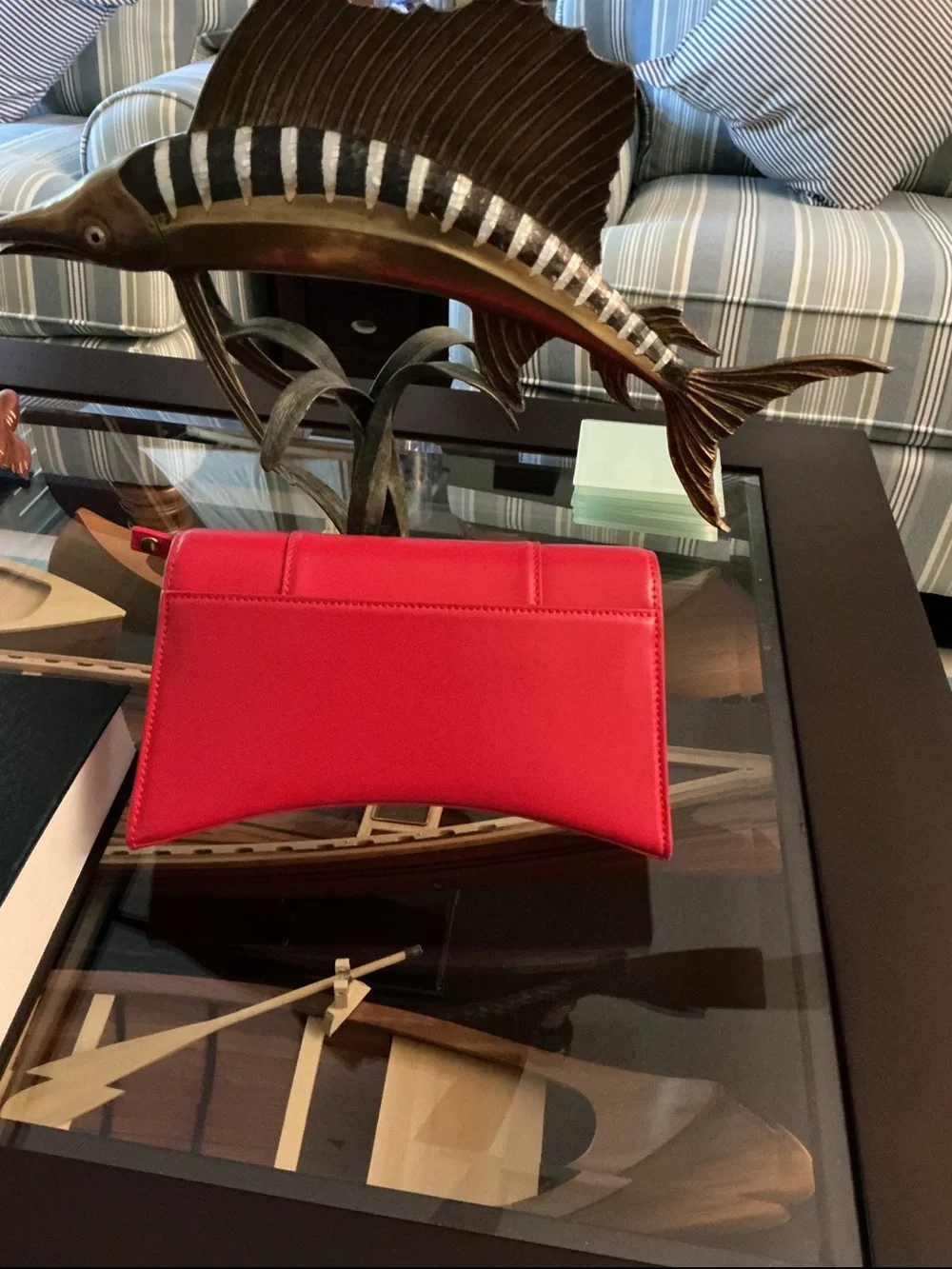 Balenciaga Red Leather B Logo Clutch